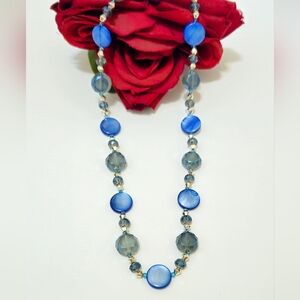 Jones New York Blue Crystal & Blue Mother of Pearl Beaded Necklace 18"-21" long
